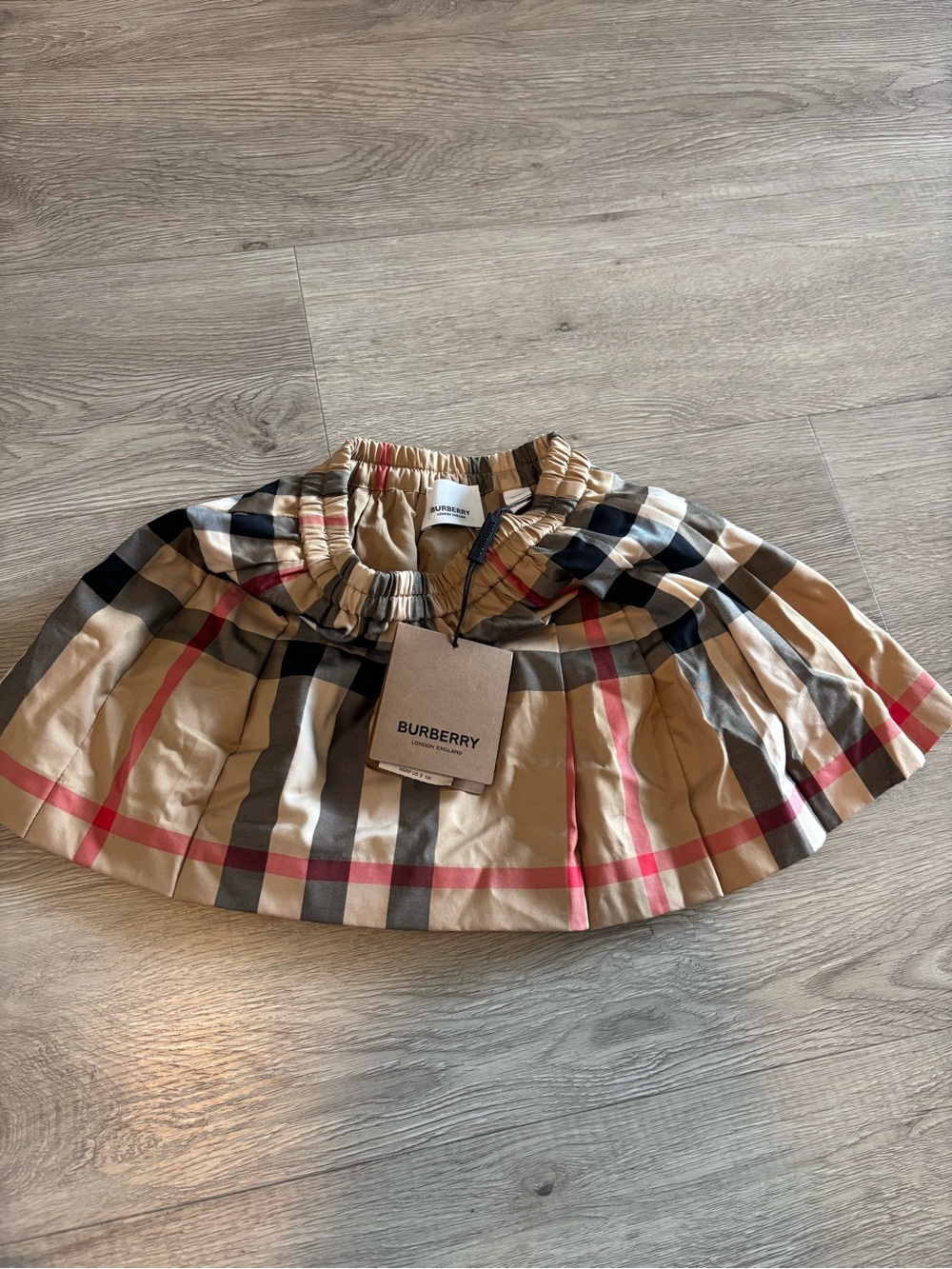 Burberry Beige Classic Check Kids Skirt with Red Accents